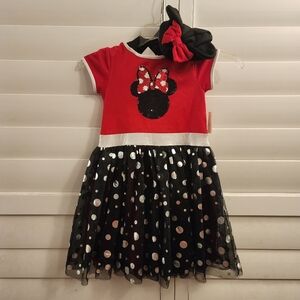 Disney Minnie Mouse Flip Sequin Tutu Dress with Hood Red Black Silver Polka Dots